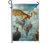 Drapeau de Jardin Dragon Fantaisie Dragon Doré Décor À La Maison Drapeau De Jardin Polyester Double Face Décoration De Pelouse Extérieure Toutes Les Saisons 12x18