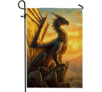 Drapeau de jardin dragon - Fantaisie épique - Ciel de montagne - Bleu - Double face - Décoratif - Pour extérieur, pelouse, porche, terrasse, entrée - 30,5 x 45,7 cm