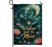 Drapeau de jardin dragon, fantaisie mystique nénuphar lune, sans bleu sarcelle, double face, petit drapeau de jardin pour extérieur, pelouse, porche, terrasse, entrée 30,5 x 45,7 cm