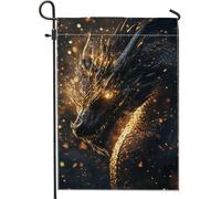 Drapeau de jardin dragon fantastique, bannière de décoration extérieure motif dragon noir flamboyant, drapeau de cour double face en toile de jute, décoration de pelouse d'automne d'Halloween 71 x