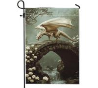 Drapeau de jardin dragon fantastique, bannière de décoration extérieure motif dragons mystiques crème et or, drapeau double face pour décoration saisonnière de la maison, 30,5 x 45,7 cm