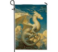 Drapeau de jardin dragon fantastique, bannière d'extérieur motif créature mythique bleue et blanche, drapeau double face en toile de jute, décoration saisonnière de la maison, 30,5 x 45,7 cm