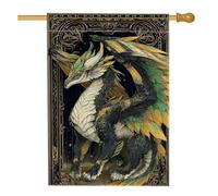 Drapeau de jardin dragon fantastique, créature ailée verte et noire, décoration extérieure, bannière double face en toile de jute pour décoration de pelouse printemps été 71,1 x 101,6 cm
