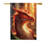 Drapeau de jardin dragon fantastique, créature mythique vibrante, décoration extérieure, bannière de pelouse saisonnière double face, décoration de cour sur le thème de la forêt enchantée, 71 x 101,6