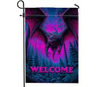 Drapeau de jardin dragon fantastique, décoration de pelouse, créature mystérieuse violette, bannière extérieure double face pour Halloween, décoration d'automne, décoration colorée de cour 30,5 x 45,7