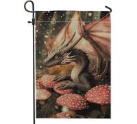 Drapeau de jardin dragon fantastique, gris foncé, créature mythique pour décoration d'intérieur, bannière de jardin, drapeau en tissu double face pour décoration de pelouse pour festivals d'automne