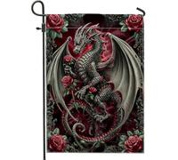Drapeau de jardin dragon foncé, créature mythique gothique, décoration d'intérieur, bannière extérieure, drapeau de pelouse en tissu double face, fête d'Halloween, décoration saisonnière 30,5 x 45,7