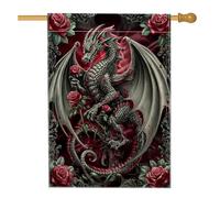 Drapeau de jardin dragon foncé, créature mythique gothique, décoration d'intérieur, bannière extérieure, drapeau de pelouse en tissu double face, décoration saisonnière pour fête d'Halloween, 71 x