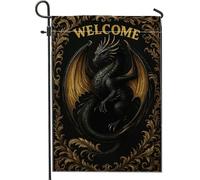 Drapeau De Jardin Dragon Gothique Noir Or Esthétique Mystique Animal Drapeaus Décoratif Premium Garden Flag Antifouling Drapeau De Bienvenue Pour Home Pelouse Pavillon 30X45Cm