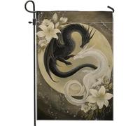 Drapeau de jardin Dragon - Lys mystique Lune N/A - En toile de jute noire double face - Petit drapeau de jardin pour extérieur, terrasse, pelouse, porche, entrée, camping - 30,5 x 45,7 cm