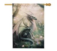 Drapeau de jardin dragon mythique, dragon fantaisie vert doux, décoration extérieure, bannière double face en toile de jute printemps été, drapeau de cour enchanté pour décoration de la maison et de