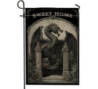 Drapeau de jardin dragon noir gothique pour décoration d'intérieur, drapeau double face en toile de jute pour décoration extérieure d'Halloween, automne, 30,5 x 45,7 cm
