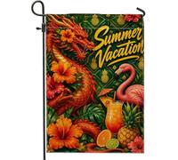Drapeau de jardin dragon, oiseau tropical vibrant hibiscus vert d'été double face en toile de jute pour extérieur, terrasse, pelouse, porche, entrée, camping 30,5 x 45,7 cm
