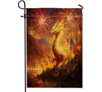 Drapeau de jardin dragon patriotique, bannière de cour de feu d'artifice doré, décoration de pelouse extérieure vintage américaine, double face, toile de jute saisonnière, 30,5 x 45,7 cm