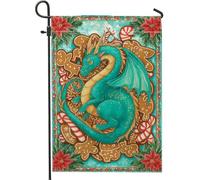 Drapeau de jardin dragon pour vacances d'hiver, bleu sarcelle, créature mythique, décoration extérieure, bannière de pelouse en tissu double face pour décoration de fête de Noël, 30,5 x 45,7 cm