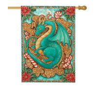 Drapeau de jardin dragon pour vacances d'hiver, bleu sarcelle, créature mythique, décoration extérieure, bannière de pelouse en tissu double face pour décoration de fête de Noël, 71 x 101 cm