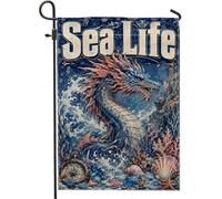 Drapeau de jardin Dragon - Vagues nautiques fantaisie - Bleu été - Double face - Petit drapeau de jardin - Pour extérieur, porche, pelouse, patio, terrasse - 30,5 x 45,7 cm