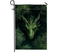 Drapeau de jardin dragon vert fantastique, bannière de décoration extérieure créature mystique, drapeau de cour double face en toile de jute, décoration de pelouse de fête de vacances, 30,5 x 45,7 cm