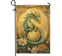 Drapeau de jardin dragon vert fantastique, drapeau floral enchanté pour décoration d'intérieur, décoration de pelouse extérieure double face pour printemps été 30,5 x 45,7 cm