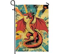 Drapeau de jardin dragon vibrant, bannière de décoration d'intérieur avec créatures fantastiques, décoration extérieure double face pour fêtes d'été et vacances, drapeau de cour fantaisie 30,5 x 45,7