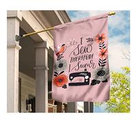 Drapeau De Jardin Drapeau De Décoration Drapeaux De Pirate Décoration Pour Porche Balcon Maison Machine À Coudre Je Couds Donc Je Jure Avec Motifs D'Oiseaux Et De Fleurs Roses S