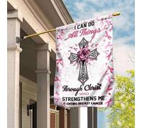 Drapeau De Jardin Drapeaux De Pirate Supérieure Jardin Signe Décoration Pour Patio Pelouse Balcon Sensibilisation Au Cancer Du Sein Je Peux Tout Faire Grâce Au Christ Qui Me Fortifie M