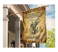 Drapeau De Jardin Drôle Jardin Signe Durable Drapeau De Décoration Décoration Pour Porche Maison Pelouse Tableau Vintage D'Un Éléphant Et De Tournesols. Quel Monde Merveilleux ! S