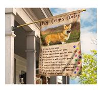 Drapeau De Jardin Drôle Jardin Signe Ésistantes À La Décoloration Drapeaux De Vacances Décoration Pour Patio Pelouse Balcon Imprimé Réaliste De Corgi Pembroke Mes Règles Pour Les Chiens M