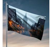 Drapeau de jardin drôle ville médiévale dans la brume drapeau manches à air extérieur drapeaux de voiture pour chambre (30 x 45 cm)