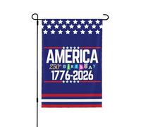 Drapeau de jardin du 250e anniversaire de l'Amérique 28"X40" 1776 2026 Panneau de jardin du 250e anniversaire de l'Amérique Dieu bénisse les drapeaux de la maison des patriotes des États-Unis sans mâ