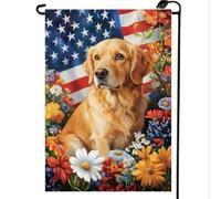 Drapeau de jardin du 4 juillet 30,5 x 45,7 cm double face, petit chien Golden Retriever, jour de l'indépendance, drapeaux de cour patriotiques pour l'extérieur du 4 juillet, décoration de jardin