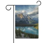 Drapeau de jardin du parc national Banff double face 30,5 x 45,7 cm, drapeau vertical en lin, drapeaux de maison durables pour fêtes de vacances décoratives en plein air