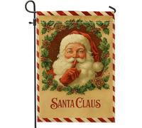 Drapeau de jardin du Père Noël, décoration de Noël rouge et vert, bannière double face en toile de jute pour décoration de pelouse extérieure, drapeau de cour saisonnier d'hiver 30,5 x 45,7 cm