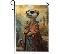 Drapeau de jardin du roi suricate singulier, portrait d'animal marron majestueux, décoration d'extérieur double face en toile de jute pour toutes les saisons, bannière de cour sur le thème de la