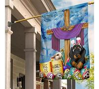 Drapeau De Jardin Durable Drapeau De Décoration Coupe-Vent Et Étancheune Jardin Signe Décoration Pour Balcon Extérieure Patio Adorable Croisé Teckel, Lapin De Pâques Ressuscité M