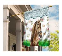 Drapeau De Jardin Durable Drapeaux De Pirate Ésistantes À La Décoloration Jardin Signe Décoration Pour Maison Extérieure Porche Cheval Mignon Dans Un Champ De Fleurs, Aquarelle M