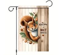 Drapeau De Jardin Écureuil Bienvenue À The Nut House Rustic Fall Animal Drapeaus Décoratif Antifouling Garden Flag Couleurs Vives Drapeau De Bienvenue Pour Patio Pavillon Pelouse 30X45Cm