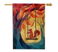 Drapeau de jardin écureuil d'automne, décoration colorée de balançoire forestière, bannière d'extérieur double face en toile de jute pour décoration de pelouse d'automne, 71 x 101,6 cm