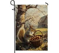 Drapeau de jardin écureuil de printemps été, panier animal de la forêt marron, bannière de jardin, bannière de jardin, drapeau de cour double face en toile de jute, décoration de pelouse extérieure