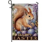 Drapeau de jardin écureuil, œufs festifs de printemps, vignes de Pâques, marron, double face, petit drapeau de jardin, cour, pour extérieur, porche, pelouse, terrasse, 30,5 x 45,7 cm