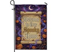 Drapeau de jardin effrayant avec citation « Welcome Home » - Citrouilles
