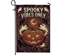 Drapeau de jardin effrayant citrouilles d'Halloween 30,5 x 45,7 cm | Jack-o'-lantern, drapeau de pelouse, fantômes, corbeaux, feuilles d'automne, croissant de lune, décoration de cour avant