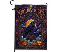 Drapeau de jardin effrayant corbeau en verre teinté Halloween 30,5 x 45,7