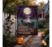Drapeau de jardin effrayant Ghost Duck Woodland Citation Halloween 30,5 x | Lanternes lumineuses, drapeau de pelouse, fond de forêt au clair de lune, thème canoë, atmosphère nocturne étrange