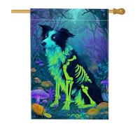 Drapeau de jardin effrayant néon pour chien, décoration d'animal squelette coloré pour Halloween, bannière double face pour décoration de jardin extérieure, 71 x 101 cm