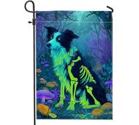 Drapeau de jardin effrayant néon pour chien, décoration d'animal squelette coloré pour Halloween, bannière double face pour décoration de jardin extérieur, 30,5 x 45,7 cm