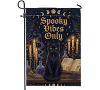 Drapeau de jardin effrayant pour Halloween Motif chat et lune 30,5 x 45,7 | Phases de lune, drapeau de pelouse, esthétique sorcière, symbolisme occulte, décoration d'intérieur gothique