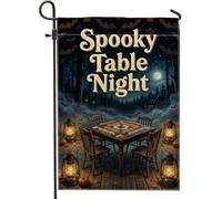 Drapeau de jardin effrayant pour table d'Halloween 30,5 x 45,7 cm | Toile de fond de forêt au clair de lune, drapeau de cour, lanternes vintage, citrouilles dispersées, chauve-souris