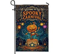 Drapeau de jardin effrayant sur le thème des citrouilles de carnaval | Thème carnaval, drapeau de cour, citrouilles bouffons, filigrane décoratif, décoration de cour extérieure