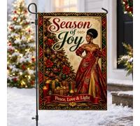 Drapeau de jardin élégant avec citation de la saison de la joie de Noël | Robe rouge royale, drapeau de pelouse, cadeaux de vacances, arbre de Noël festif, bordure décorative
